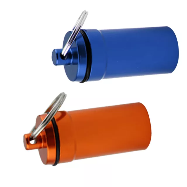 2x Aluminum Pill Box Case Holder Container Waterproof Capsule Bottle Keyring