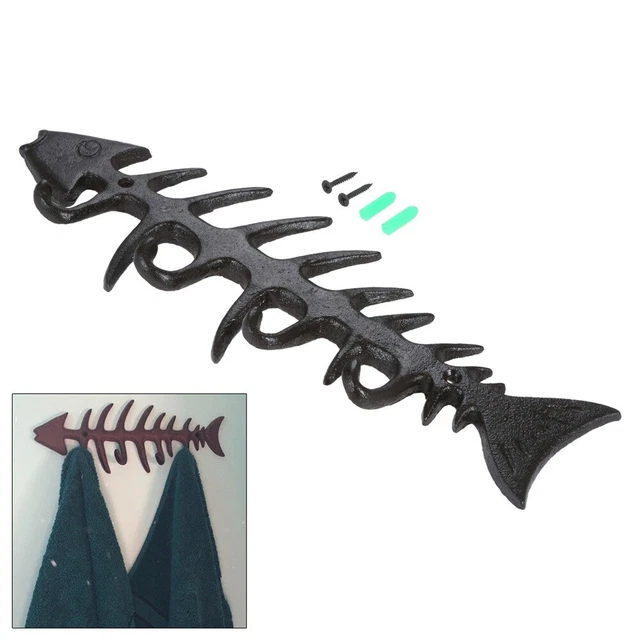 Retro FISH BONE 4 Key Hook Rack Hat Towel Coat Wall Hook Hallway Kitchen Decor