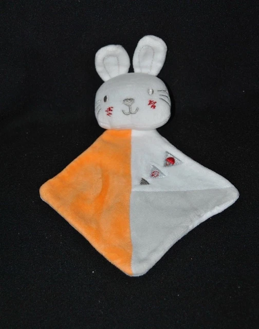 Peluche doudou lapin plat SIPLEC LECLERC orange blanc gris argenté TTBE