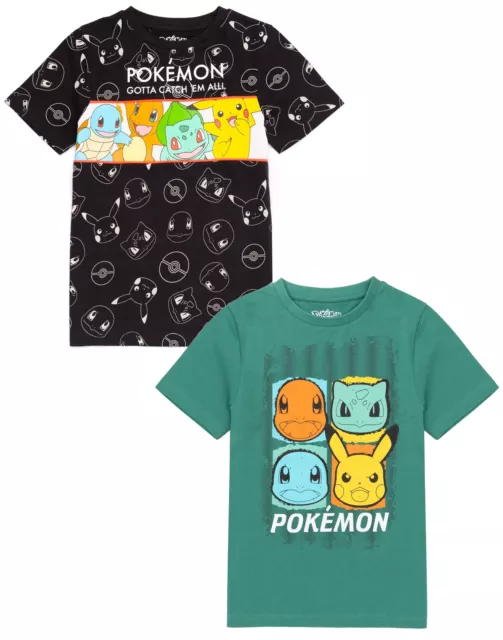 Pokemon T-Shirts Boys Kids Green o Black Pikachu Caratteri Top