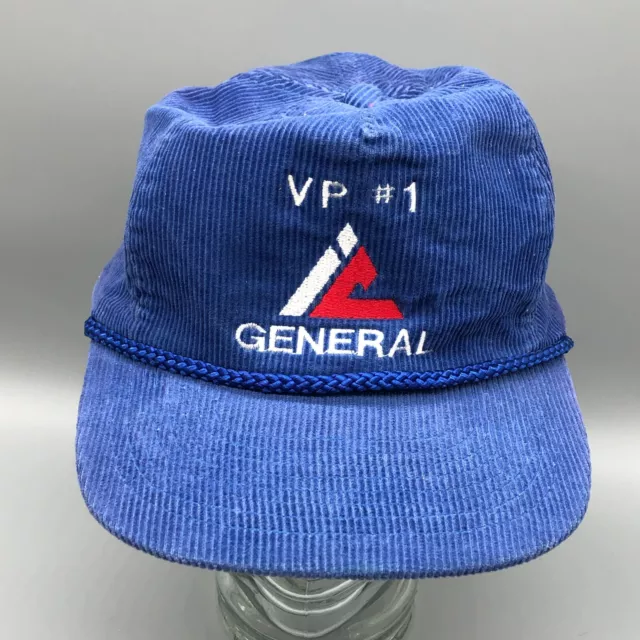 Vintage Trucker Hat Cap Snap Back Blue Corduroy Rope General Coal Mining 80s 90s