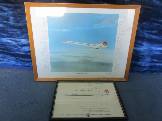 Concorde Poster Frame Signatures & Framed Pro Flight Certificate  Brian Trubshaw