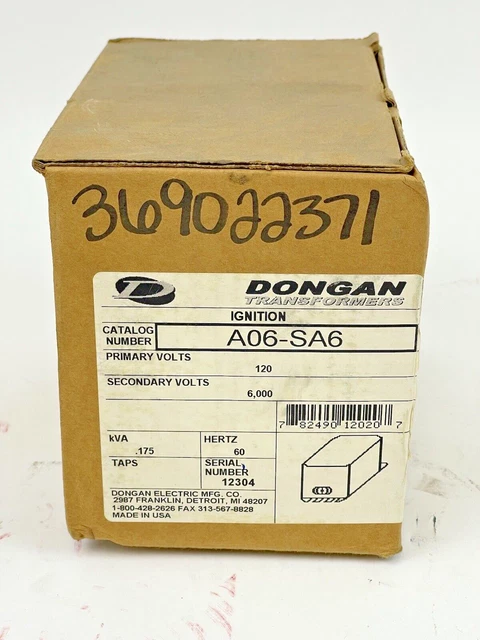 DONGAN - A06-SA6 - IGNITION TRANSFORMER - 120V PRIM., 6,000V SEC. 60HZ- .175 kVA