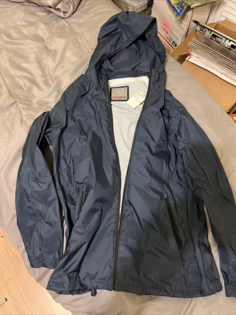 NWT New Tumi TumiPax Windbreaker Jacket Full Zip Hoodie Rain Coat Black Men's L