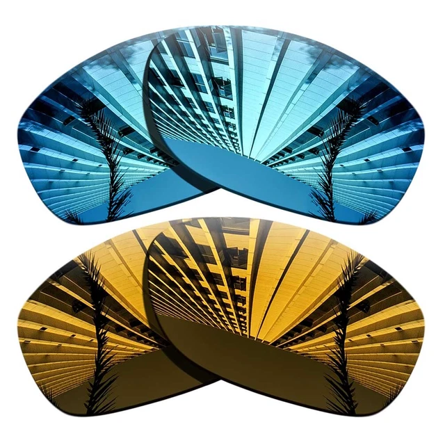 2 Pairs Polarized Replacement Lenses For-Oakley Pit Bull-Blue+Copper Gold