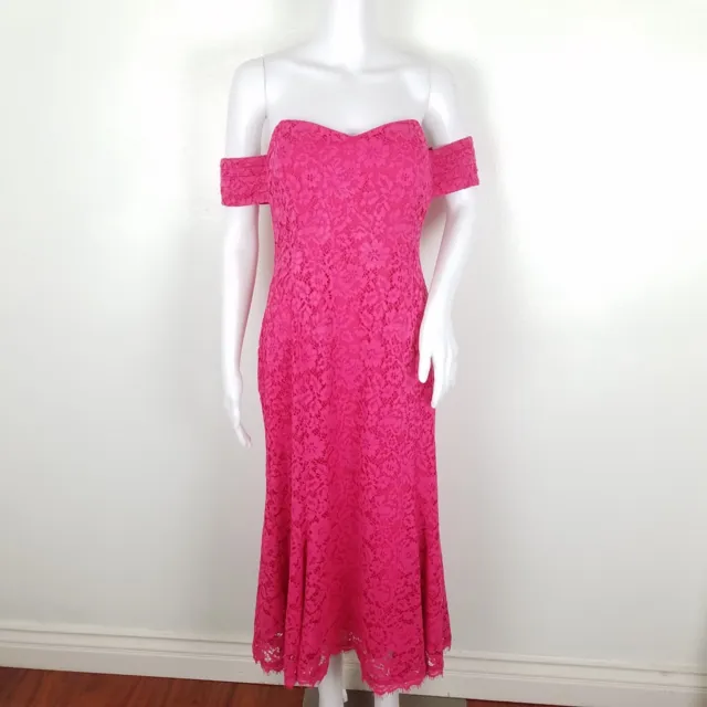 Anthro Shoshanna Balmwell Off the Shoulder Pink Lace Dress Women Size 8 NWT