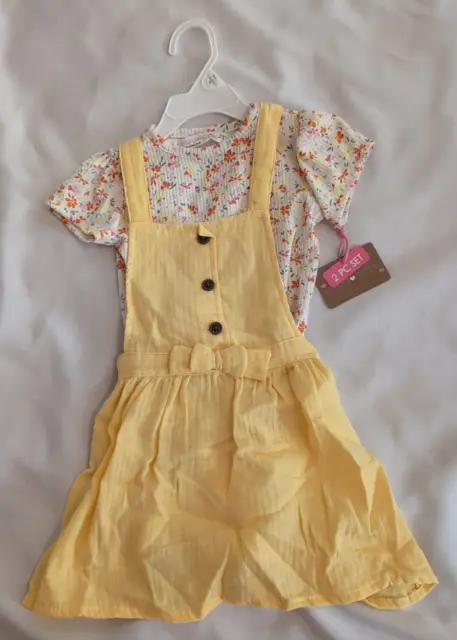 Young Hearts Toddler Girl 2T  2 Pc Dress Outfit SPRING EASTER YELLOW FLORAL NWT