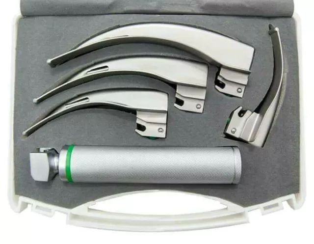 NEW ORIGNAL FIBER OPTIC Laryngoscope Mac Set of 4 BLADE & HANDLES ENT Anesthesia