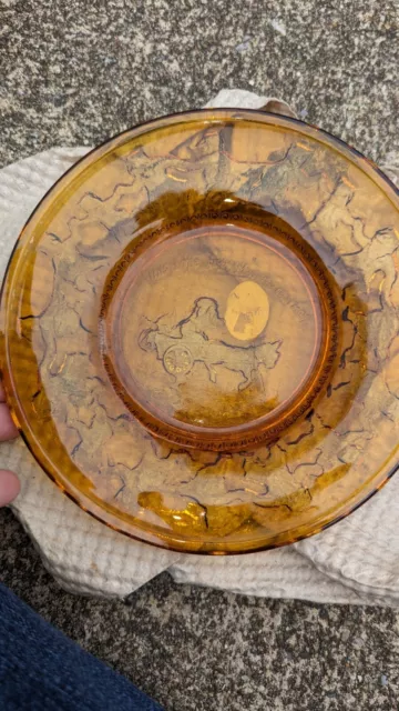 Vintage Hey Diddle Diddle Cat Fiddle Cow Nursery Rhyme Childs Plate Amber Glass