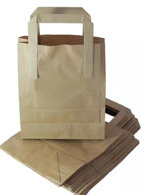 Brown & White Kraft Paper Sos Food Carrier Bags With Handles Party Takeaway Etc