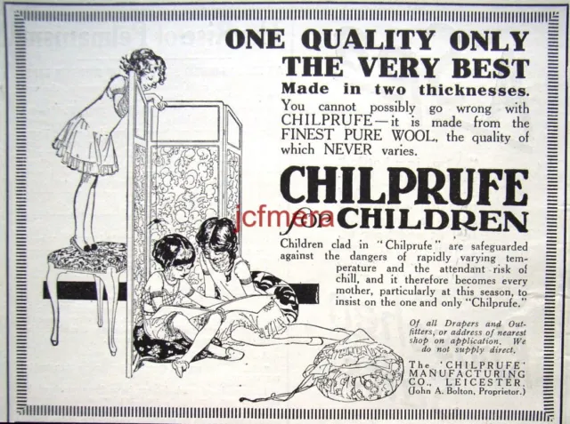 Small 1921 CHILPRUFE Childrens' Pure Wool Clothing AD #1 - Original Print Advert