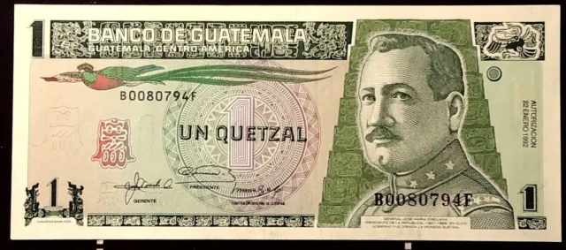 1991 Guatemala 1 Quetzal Banknote  Inv#B10094