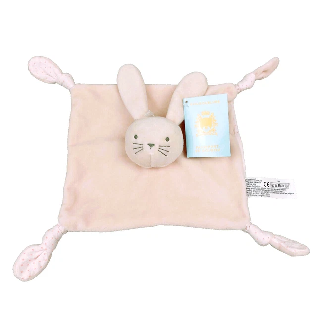 Doudou plat lapin rose gris Bout'chou Monoprix rose guimauve étoiles rose NEUF