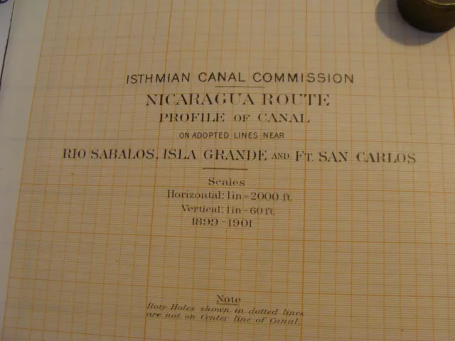 Early 1900's Orig chart ISTHMIAN CANAL: NICARAGUA ROUTE plate 49a PROFILE 2a