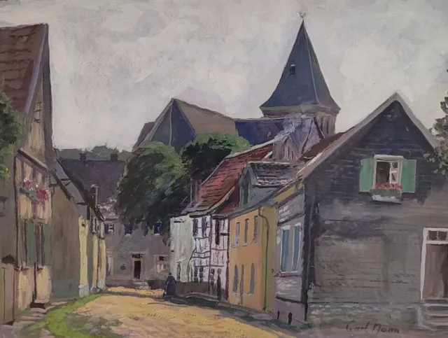 Carl Nonn *1876 Dorfstraße Gouache Gemälde Eifel Eifelmaler Bonn