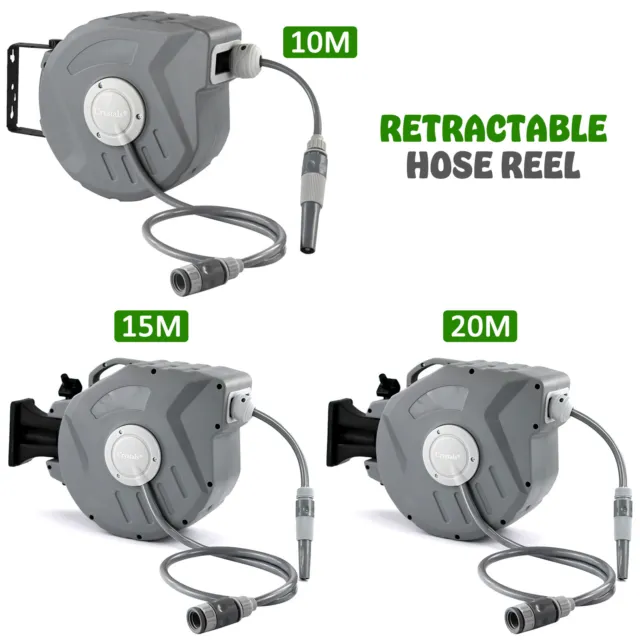 10/15/20m Garden Patio Hose Reel Wall Mounted Retractable Auto Rewind Pipe 180°