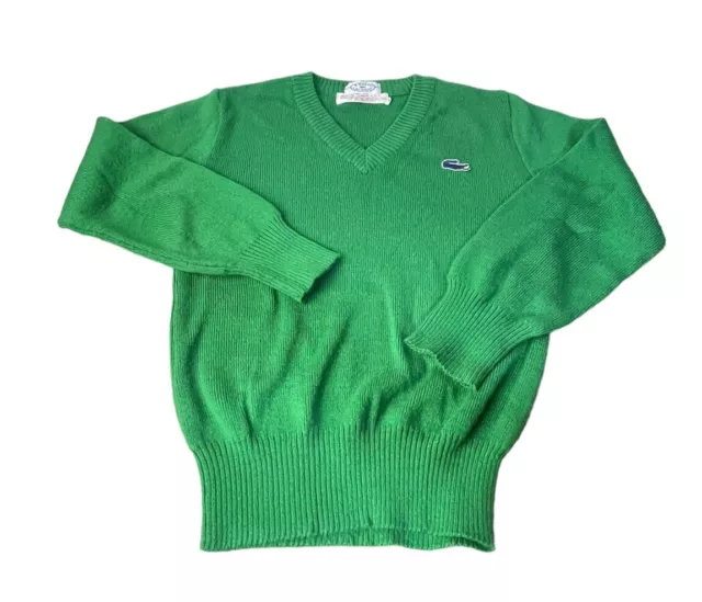 Vintage Izod Lacoste Boys Size 10 Green V Neck Sweater Blue Alligator