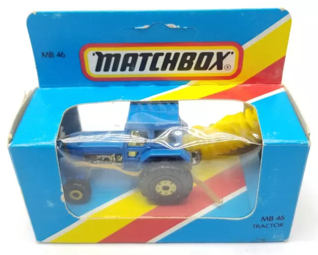 Matchbox Lesney 1981 FORD FARM TRACTOR & Tiller (1978 / Blue) New in Box MB46 3