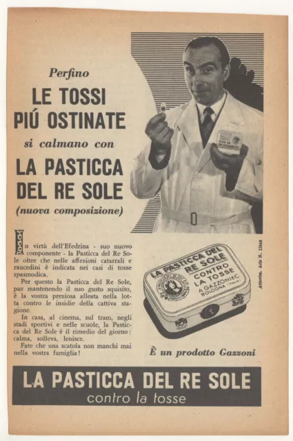 Pubblicità rivista epoca :LA PASTICCA DEL RE SOLE contro la tosse-Gazzoni-50s