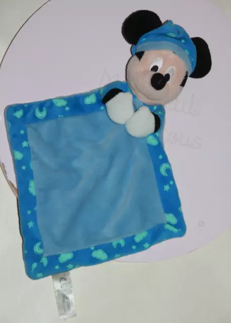 Doudou Disney Nicotoy Mickey Plat Bleu Luminescent Etoile Lune Vert