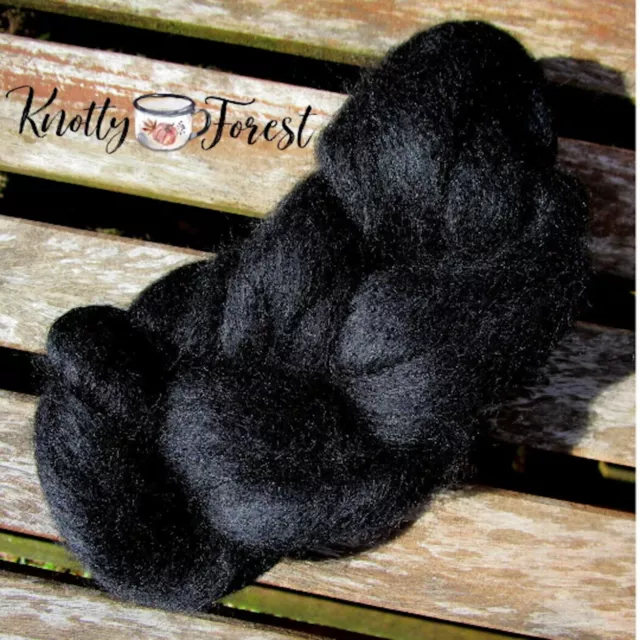 Wool Roving BLACK Dyed Merino Wool Top Spin Felt 5 FEET 1.8oz