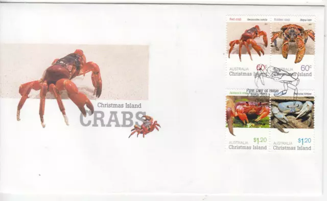 Christmas Island  2011  CRABS  Set 4 stamps as 2 pairs  First day cover.