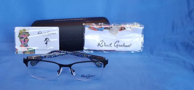 New Men's Robert Graham Eyeglass Frame Grover Black Semi-Rimless 55-15-145