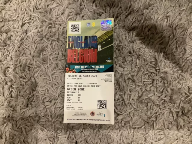 England V Belgium Match Ticket And Home Banner 26 March 2023