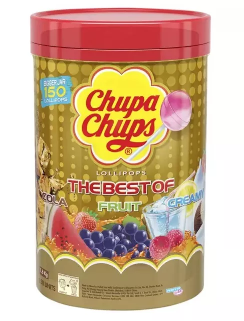 150pk CHUPA CHUPS Lollipops The Best Of Assorted Flavour Bulk Sweet Lollies Jar