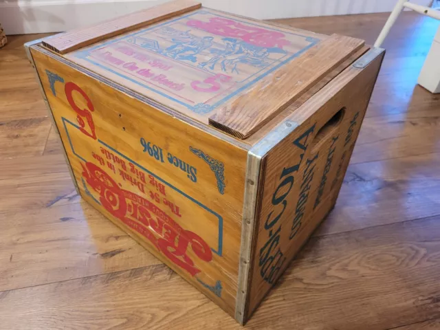 Rare Vintage Pepsi Cola Box Crate With Lid Wooden Excellent Condition