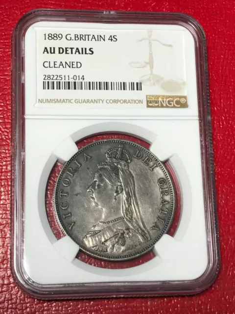Ngc Au Details 1889 Great Britain English 4 Shillings Double Florin Silver Coin