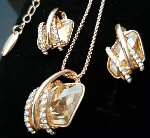 Luxus Schmuckset 750er Gold 18K Vergoldet Kristall Element Damen Geschenk Neu Et