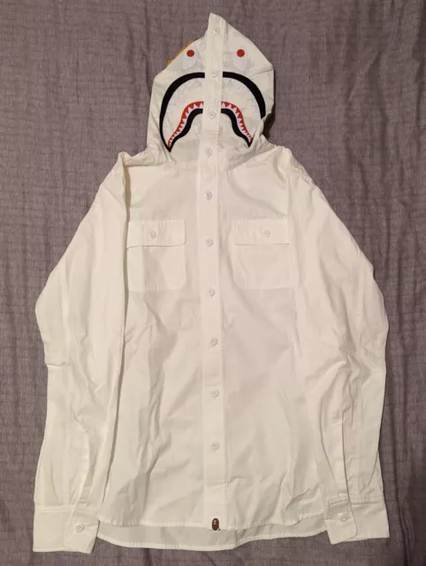 Bape Shark Hood Long Sleeve Button Up White Glow in the Dark - Preowned