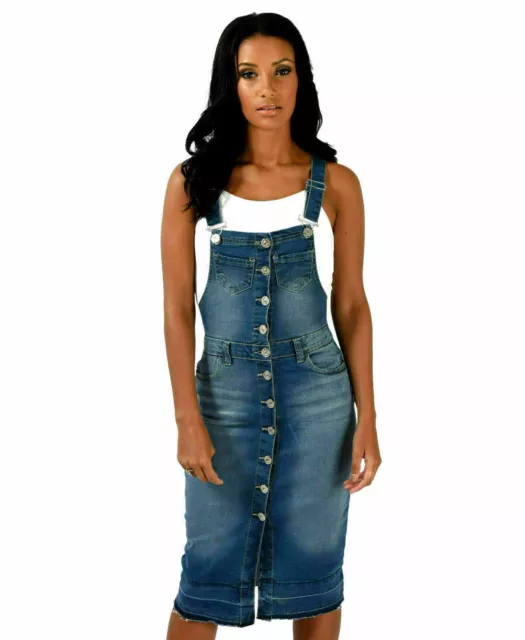 Gonna Donna-Ragazza Stile Pinnafore Dungaree Abito Denim Blu In 3 Stili