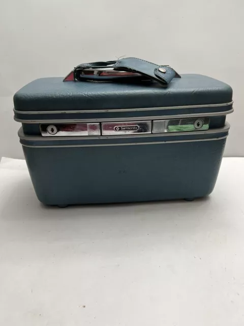 Vintage Blue Samsonite Silhouette Train Case Luggage Makeup Case