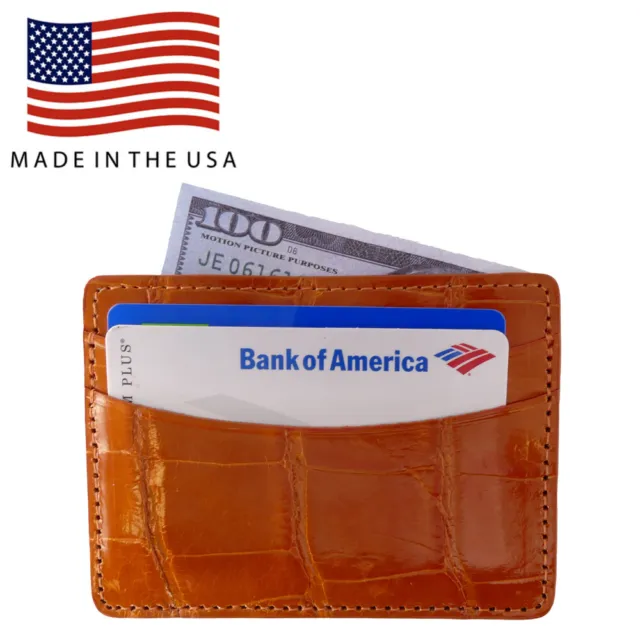 Orange Shiny Genuine American Alligator 5 Pocket Card Case MADE IN THE USA E