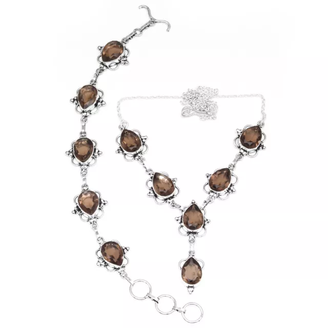 SMOKY QUARTZ GEMSTONE 925 Silver Jewelry Necklace & Bracelet Set 18-20 ...