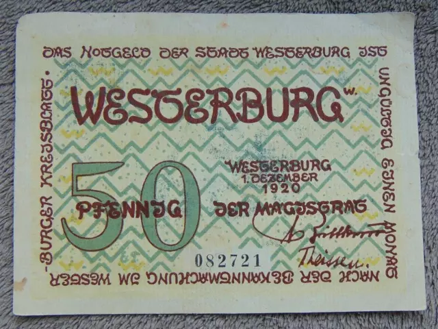 Banknoten, Gutschein, Notgeld über 50 Pfennig, Stadt WESTERBURG, 1920 Jahr!.!