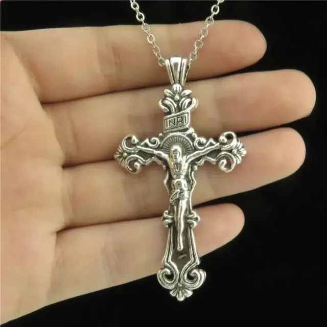 925 Sterling Silver 3d Christian Jesus Christ Cross Catholic Crucifix Necklace