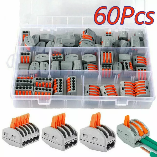 30/60x Wago Type Connectors Electrical Wire Block Clamp Terminal Cable Kit New