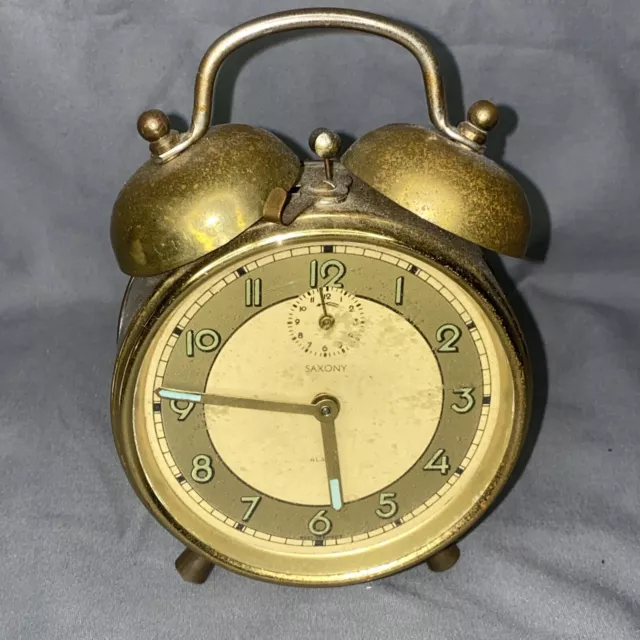 Saxony Alarm Clock West Germany Brass Finish Vintage