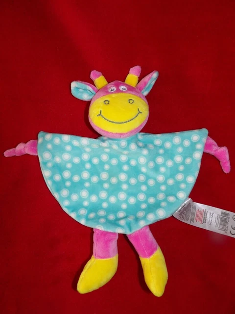 Doudou Plat Tom & Kiddy Bisous d'Ange Vache Rose Jaune Bleu Rond  Blanc NEUF
