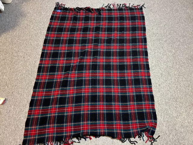 Vintage Pendleton Red Plaid Wool Throw Blanket Size 72X52