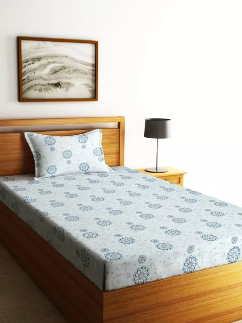 Daisy Dreams Light Blue Floral Bedsheet with Pillow Covers For Living Bed Room