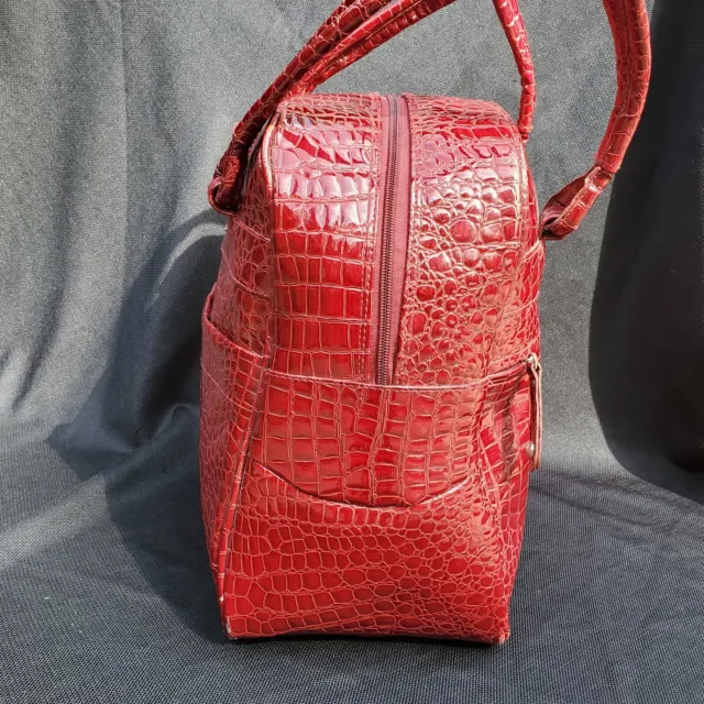 Samantha Brown Travel Bag Carry On Croc Embossed Red Weekender Handles 15x14x9" 3