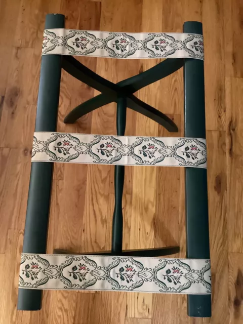 Vintage Scheibe Wooden Folding Luggage Suitcase Rack Stand with Tapestry Straps