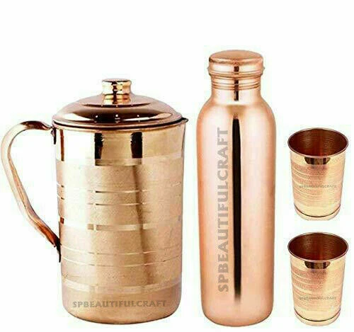 Bouteille d'eau en cuivre pur faite à la main 900 ml, carafe 1500 ml et 2...
