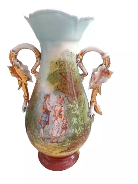 Ancien vase en porcelaine de Paris-scène galante-anses lierre doré-XIX ème