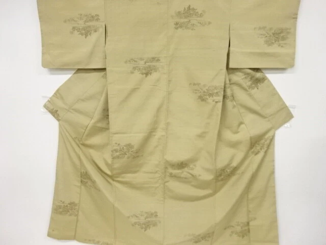 6494888: Japanese Kimono / Antique Kimono / Tsumugi / Woven House & Tree