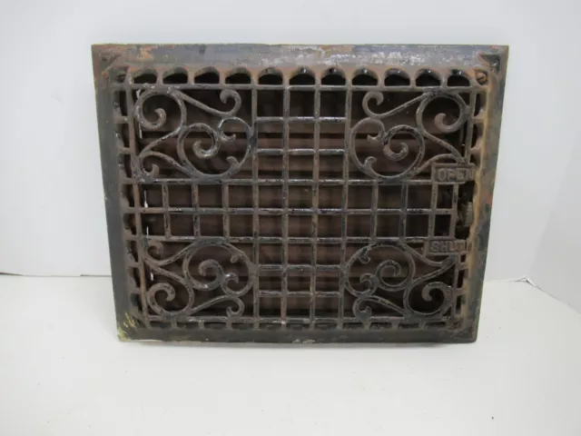 Vintage Antique Cast Iron 9 x 12 Heat Grate Wall Vent Floor Register Dampers